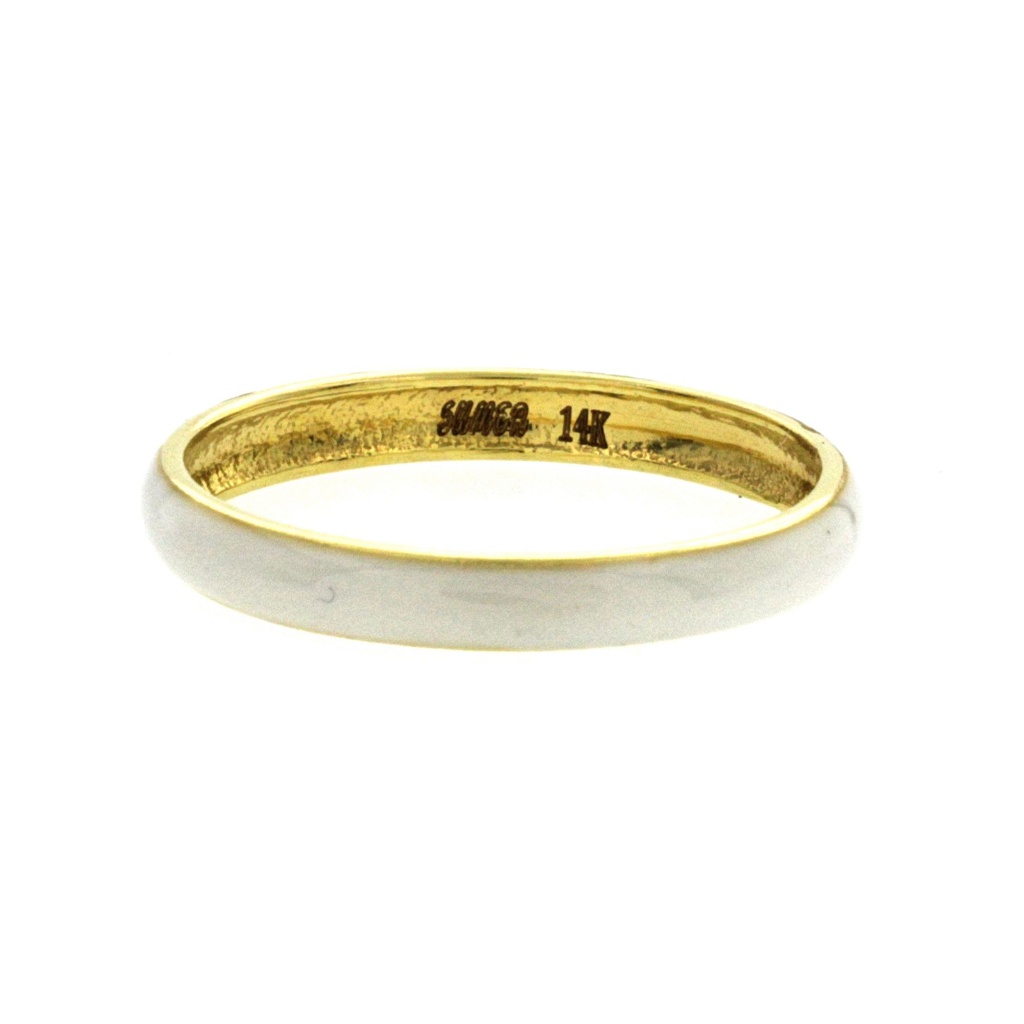 Fancy White Enamel 14k Yellow Gold 3 Mm Band 165$
